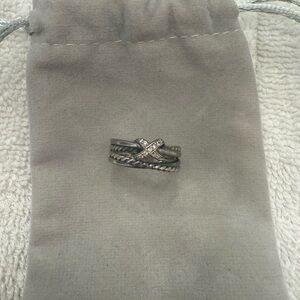 David Yurman sterling silver X crossover band Diamond ring- authentic